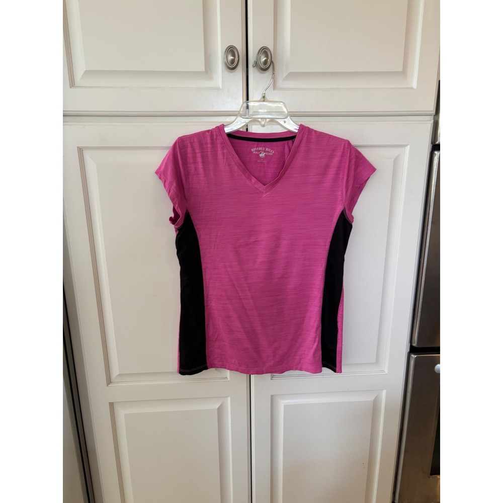 Beverly Hills Polo Club Pink Space Dye V-Neck Activewear Top Womens Large
